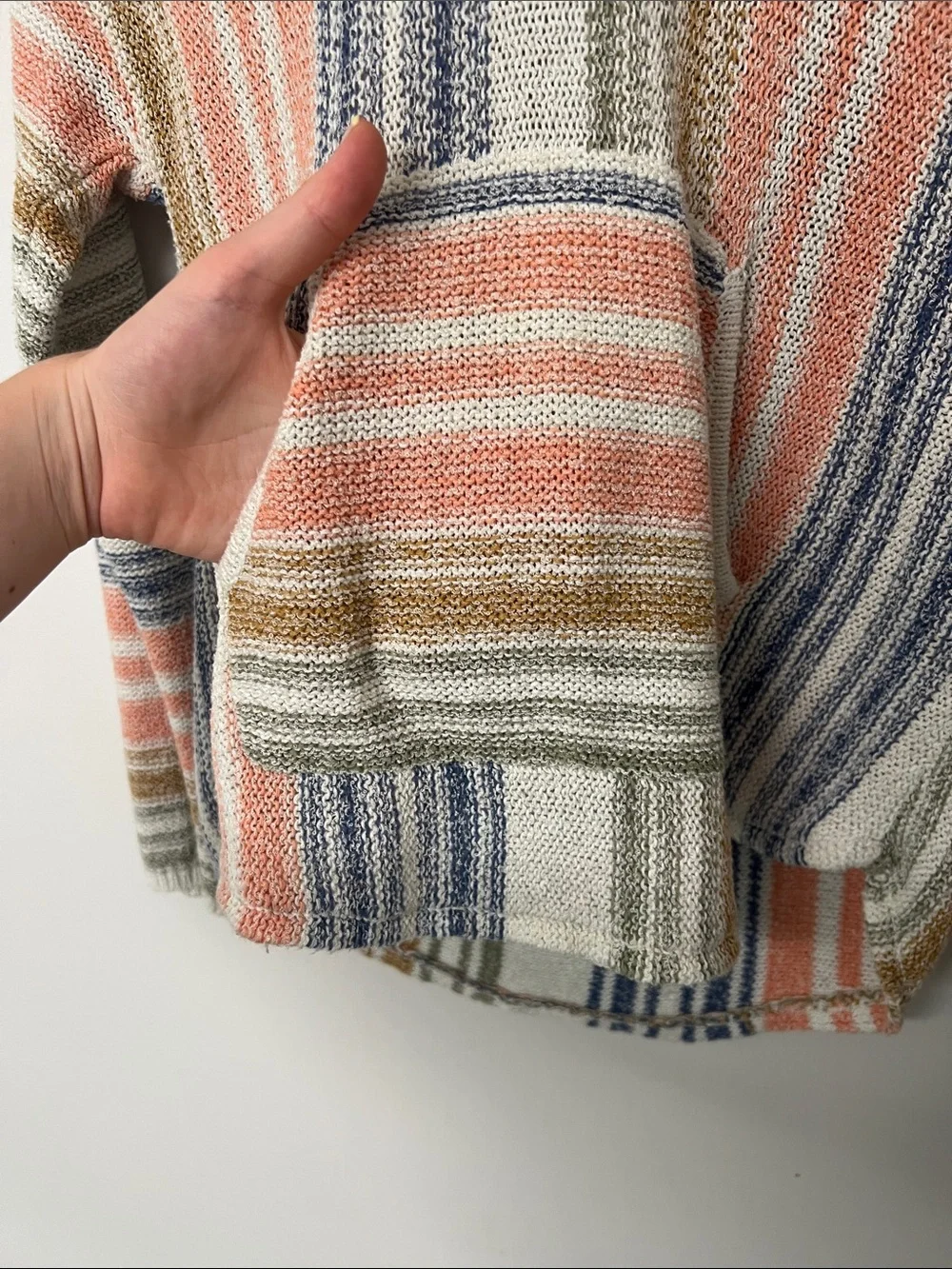 Billabong Coral, Blue & Tan Striped V-Neck Knit Hoodie - Picture 6 of 6